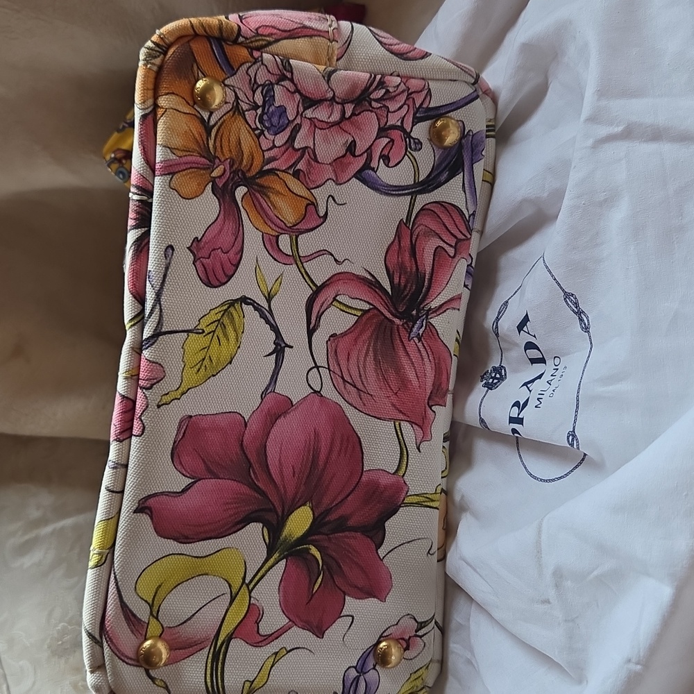 Prada Canapa Women's Tote Bag -‎ Floral Multicolor (Limited Edition) - Picture 10 of 12
